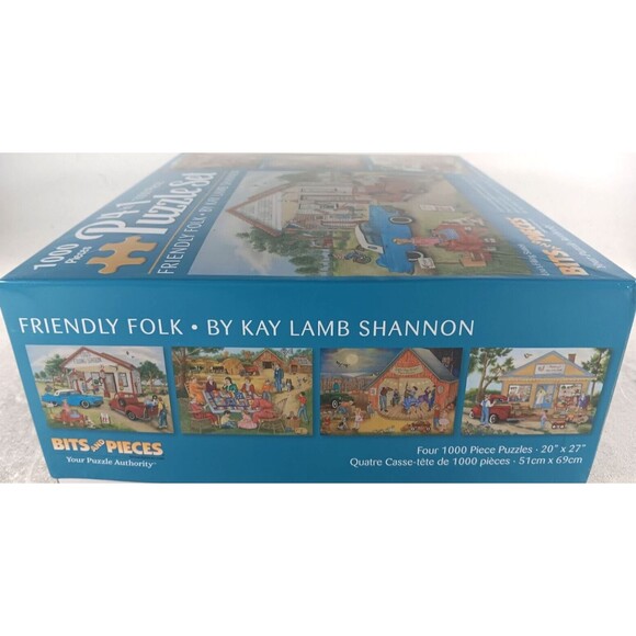 Friendly Folk 4 in 1 1000 Piece Jigsaw Puzzles Set by Kay Lamb Shannon - Picture 2 of 3